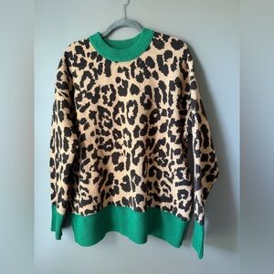 Aerie Leopard Print Sweater with Green Trim size women’s medium NWT